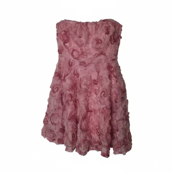 SHEIN | Dresses | Pink Rosette Strapless Mini Dress Large 3d Floral Fit ...